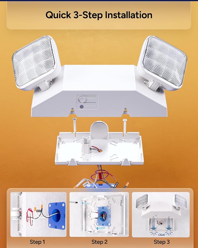 Sunco 12 Pack LED Emergency Lights, Commercial Lighting for Business, Power Outages, Offices, with Backup Battery (90 Minutes), Wall Mount, Hard Wired, 120-277V, Fire Resistant (94V-0) UL