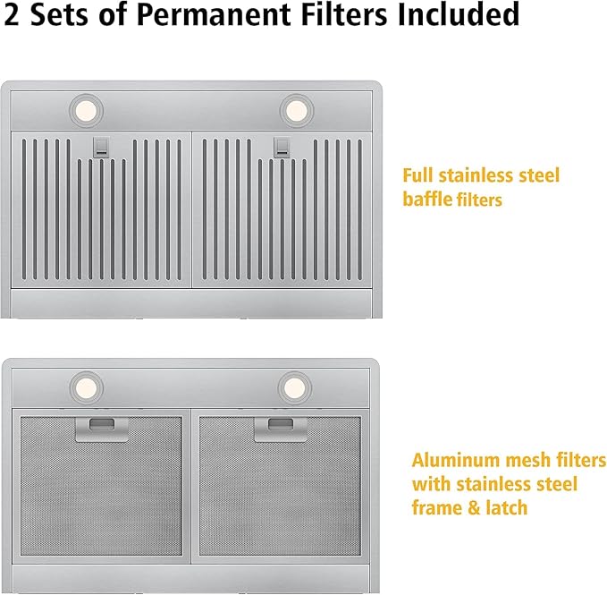 Wall Mounted Range Hood 30inch, with 800CFM Powerful Yet Quiet DC Motor, Stainless Steel Permanent Filters, LED lamps