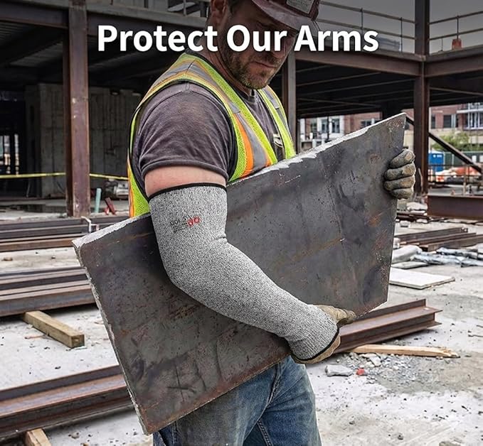 Arm Protectors For Thin Skin And Bruising, Cut Resistant Sleeves For Men Women, A5 Level Farmer Sleeve For Gardening (Black & Grey, 17.7 In - 2pairs)