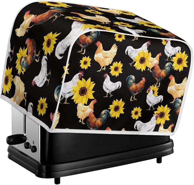 Rooster Sunflower Print 2 Slice Toaster Covers Dust Protection Bread Maker Covers Toaster Cloth Cover Washable Kitchen Accessories