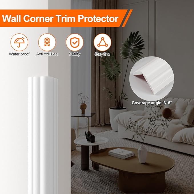 Wall Corner Protector & Edge Guard, Peel and Stick Wall Trim Moulding Inside & Outside Corner Molding Trim Caulk Strip, Self Adhesive Trim for Wall Edge,Ceiling, Countertop, 1.6” W x10’ L，White