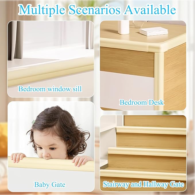 Baby Proofing Edge & Corner Protectors, White Foam L-Shape Self-Adhesive Bumper Strip + 4Corner Guards, Wall & Furniture Safety Bumpers for Nursery, Kitchen, Fireplace, Table, Desk