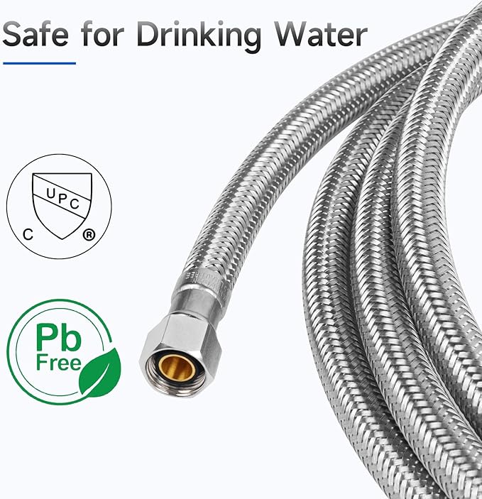 10 FT Dishwasher Installation Kit, Braided Stainless Steel Dishwasher Water Supply Line with 3/8" Compression Dishwasher Connectors, Burst-Resistant Inner Tube, Certified Safe