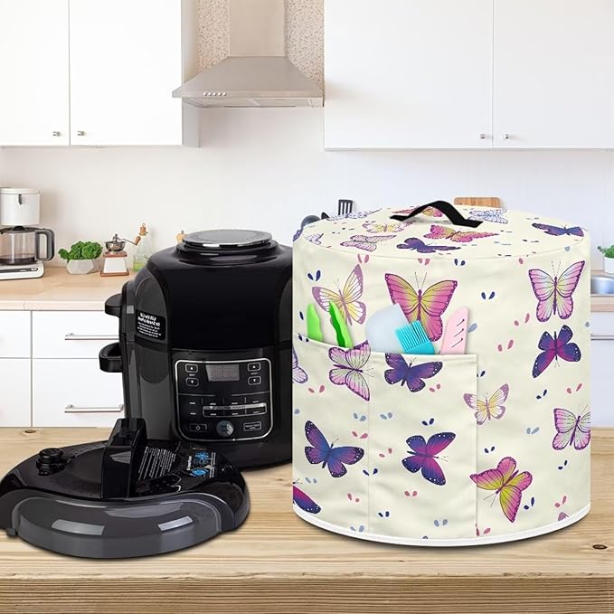 Fashion Butterfly Pressure Cooker Cover Instant Pot Accessories Instant Pot Kitchen Appliance Dust Cover with Pockets for Rice Cooker Air Fryer Slow Cooker Dust Covers for Kitchen Size M