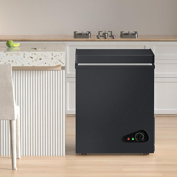 TABU 5.0 Cubic Feet Chest Freezer, Compact Freestanding Deep Freezer with 7 Level Adjustable Thermostat & Removable Basket,Top Opening, Low Noise(Black, 5.0 Cu.Ft.)