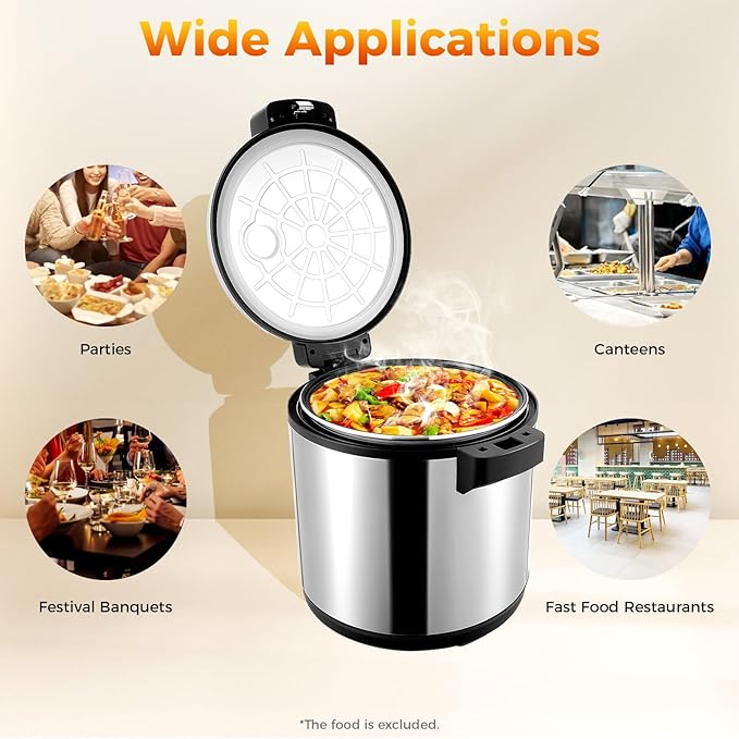 Commercial Rice Warmer Electric Rice Warmer Portable Food Warmer with Non-stick Inner Pot Restaurant Stainless Steel Buffet Warmer,19L/20Qt