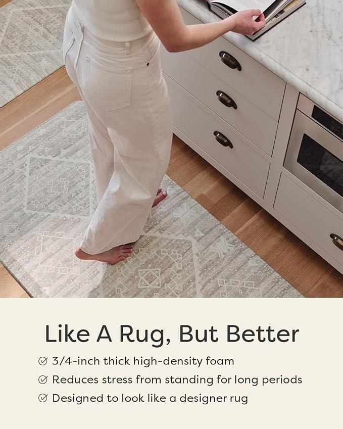 House of Noa Nama Standing Mat – Anti-Fatigue Cushioned Kitchen Mats for Floor | Ergonomic Bounce-Back Foam Kitchen Mats | Anti-Fatigue Mats for Kitchen & Standing | Nara Stripe Natural | 30" x 108"
