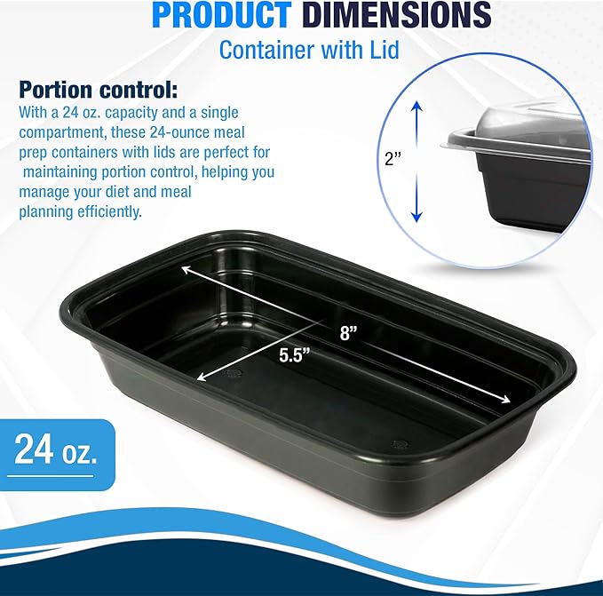 Ruthy's Outlet Meal Prep Containers W/Lids -Square Food Storage – BPA-Free| Stackable | Microwave | Freezer & Dishwasher Safe | Reusable Lunch Bento Box Portion Control & Planning (100 Pack, 24 oz)