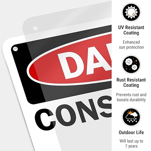 Danger Construction Area Sign, Authorized Personnel Only Sign, 10x7 Inches, 55 mil Thick HDPE (high Density polyethylene), Made in USA