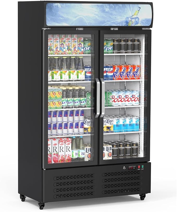 PeakPursuit Commercial Beverage Refrigerator 27.1 Cu.ft, Glass Door Display Fridge with LED Light, 10 Adjustable Shelves, Upright Merchandiser Refrigerator for Restaurant, Cafe, Store, White