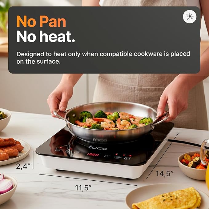 TUCO Portable Induction Cooktop Burner Hot Plate Electric Stove with Shatter-Proof Ceramic Glass, LCD Sensor Touch, ETL Certified, 20 Cooking Modes, 1800 Watts