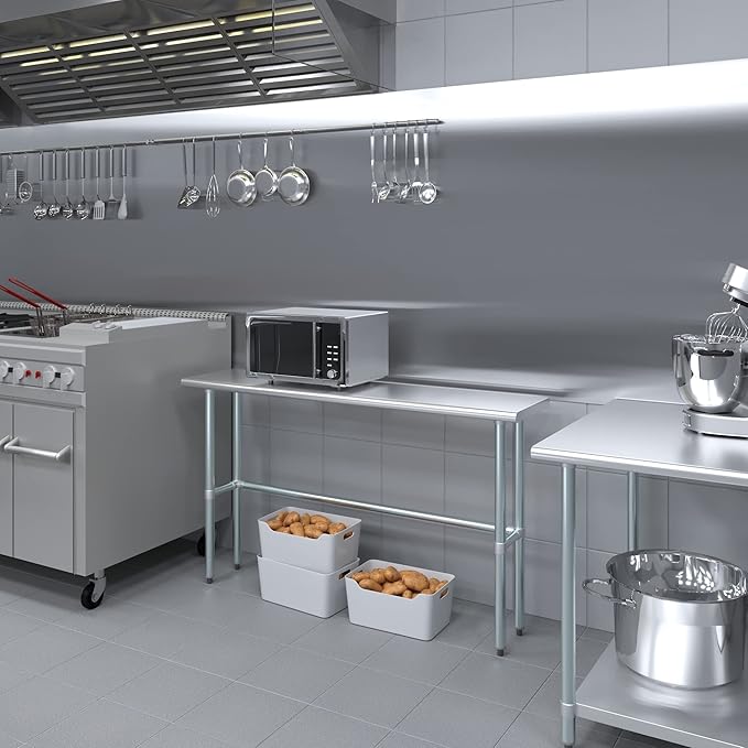 AmGood Stainless Steel Work Table Open Base | NSF Kitchen Island Food Prep | Laundry Garage Utility Bench (60" Long X 14" Deep)