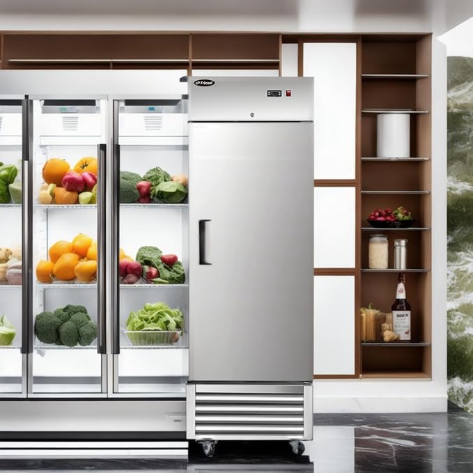 27 Inch Commercial Freezer Upright, Single Door Stainless Steel Reach In Freezer, 23 Cu.Ft Large Capacity, Energy Efficient, Fast Cooling for Restaurant, Supermarket, Bakery