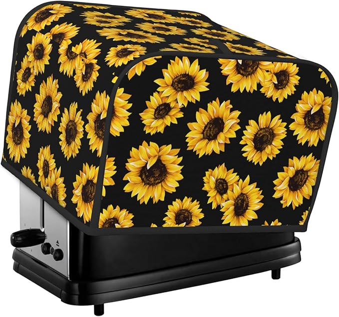 Sunflower Stylish Black 4 Slice Toaster Cover, Waterproof Toaster Dust Cover Bread Maker Protective For Small Kitchen Appliance Dining Room Table Home Decor Gifts