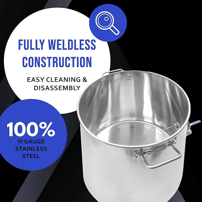 CONCORD Stainless Steel Home Brew Kettle Stock Pot (Weldless Fittings) (120 QT/ 30 Gal)