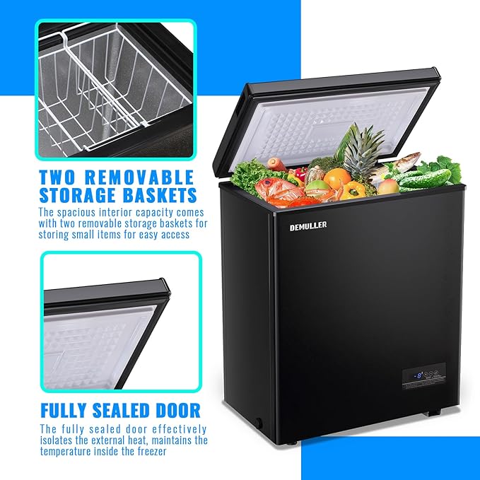 Chest Freezer 4.0 CU. FT Ultra-low Temperature Deep Freezers (Down to -12 ℉) with TWO Removable Baskets Accurate Display of Cabinet Temp Freestanding Black