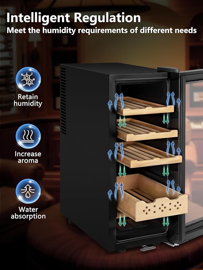 Electric Humidor, 35L 250 Counts Large Capacity, Thermostatic Electric Cooler Cabinet with Digital LED Screen, Smart Humidity & Temp Control with Safety Lock,Gifts for Men