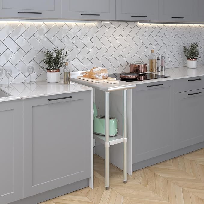 AmGood Stainless Steel Work Table with 1.5" Backsplash | Metal Kitchen Food Prep Table | NSF (12" Long x 30" Deep)