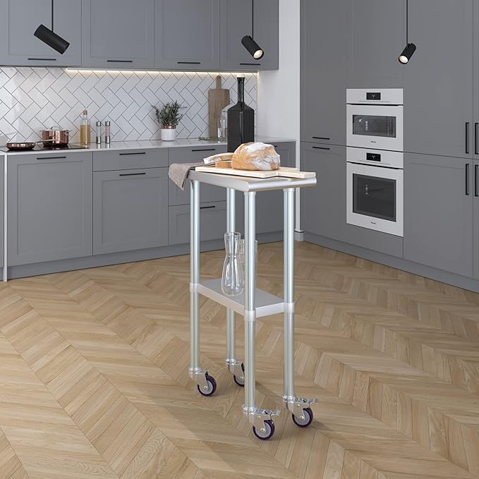 AmGood 12" Long x 24" Deep Stainless Steel Table with Casters