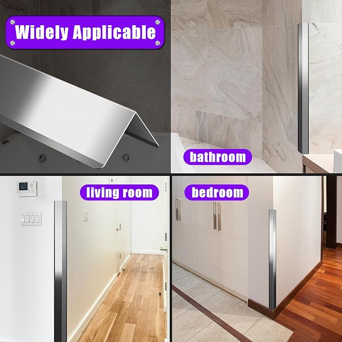 Stainless Steel Wall Corner Guard 2 x 2 x 48 inch 6 Pcs,304 Steel Corner Trim,Metal Wall Corner Protection Guards with 90-Degree Angle for Wall Protection and Decoration.