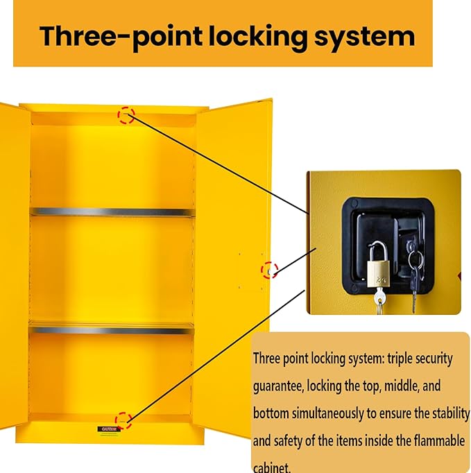 392 Gallon Flammable Liquid Storage Cabinet Fireproof Metal Cabinet with 3 Point Lock, Adjustable Shelves for Industrial, Scientific, Warehouse Use Yellow