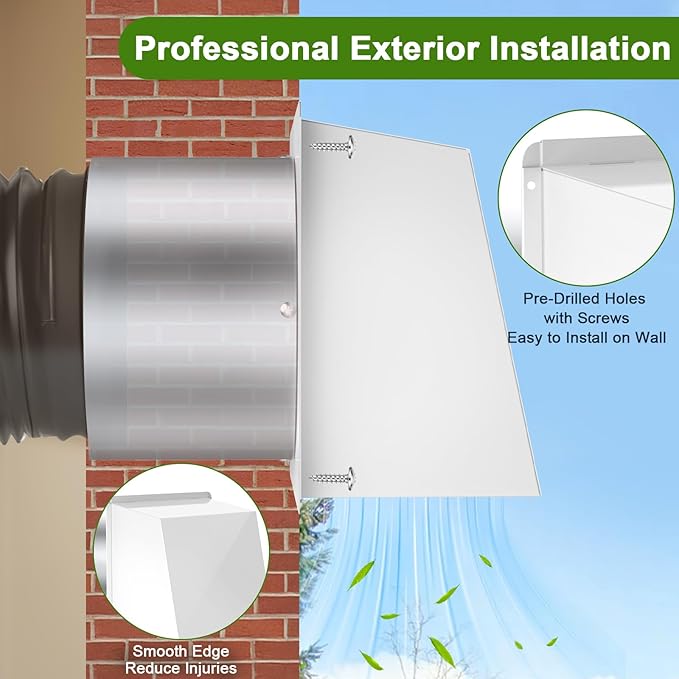 10 Inch Hooded Wall Vent, Dryer Wall Vent Cover Outside with Screen and Damper, Wall Exhaust Vent Cover, Outdoor Air Vent Cap for Range Hoods/Kitchen/Bathroom/Laundry/Basements/Garages, White