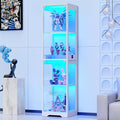 Glass Display Cabinet, 4-Tier Curio Cabinets with 3 Color Lights for Collectibles, Storage Cabinet with Door, Glass Display Case & Bookcase with Human Body Sensor, White