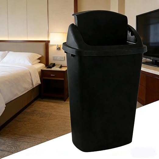 4 Packs Kitchen Trash Can 13 Gallon with Swing Lid, Plastic Tall Garbage Can, Large 50L Waste Bin for Home, Office, Garage, Restaraunt (Black)