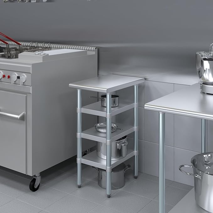 24 in. x 15 in. Stainless Steel Work Table with Three Bottom Shelves | NSF Kitchen Prep Table | Utitly Metal Table