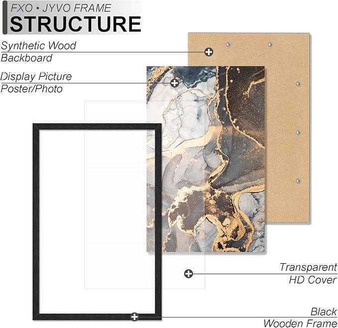 Engineered Wood 17x24 Picture Frame Set of 6, Black Frame for 17 x 24 Inch Picture Poster Photo, Light Weight 17 by 24 Frame with Wood-grain for Wall - 6 Pack/Black/17 x24