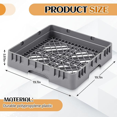 1 Pack Commercial Dishwasher Tray Rack Polypropylene Full Size Flatware Rack for Bowls Plates Knives Forks Cups (Basic,Gray)