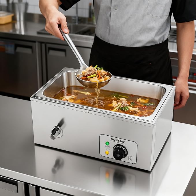 ROVSUN 21QT Electric Commercial Food Warmer, Full Pan Steam Table Stainless Steel Bain Marie Buffet Countertop with Temperature Control & Lid for Parties, Catering, Restaurants 110V
