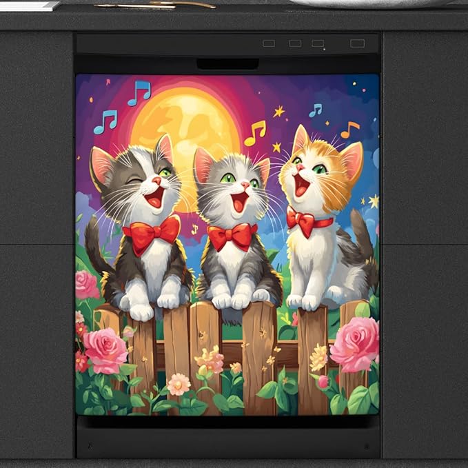 Cute Cat Moon Animal Dishwasher Magnet Cover for The Front Dishwasher Door Cover Panel Decals Magnetic Refrigerator Cover for Kitchen Farmhouse Home Decor 23 X 26 in