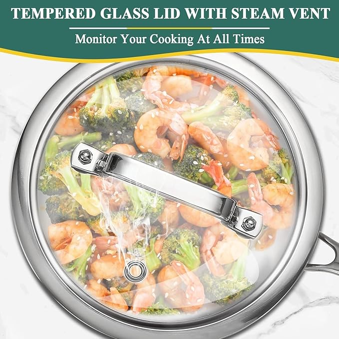 DELARLO Tri-Ply Whole-Clad Stainless Saucepan 3.5 Quart Steamer Set With Glass Lid, Ergonomic Handle, Vegetable Steamer, Multipurpose Sauce Pan, Kitchen Sauce Pot, Oven Safe