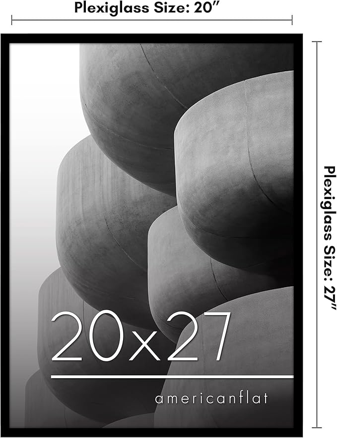 Americanflat 20x27 Picture Frame with Polished Plexiglass - Streamline Collection - Thin Border Picture Frame for Wall Display - Hanging Hardware Included - Black