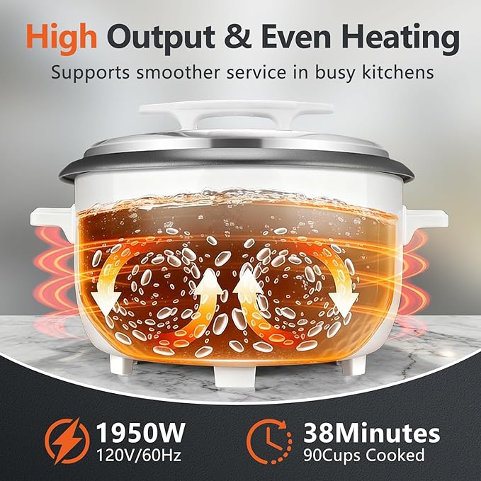 Commercial Rice Cooker, 90-Cup Rice Cooker, 16Qt / 18 L Large Rice Cooker with Nonstick Inner Pot, Fast Cooking and Auto Keep Warm, with Rice Cup and Paddle, Easy to Clean, 1950W