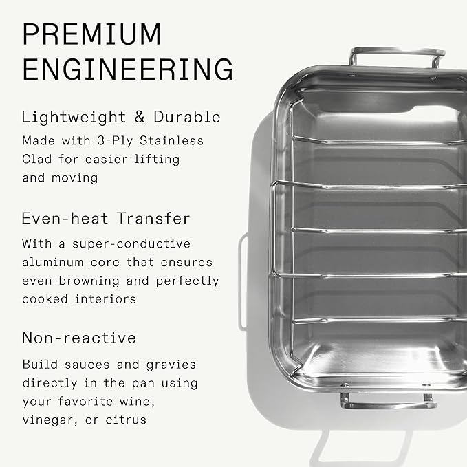 Made In Cookware - Stainless Clad Roasting Pan - 3-Ply Stainless Clad - Professional Cookware - Crafted in Thailand