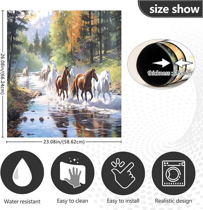 Dishwasher Magnet Cover, Horses Painting Magnet Sticker Fridge Panel Decal for Home Kitchen Decor, 23x26 in