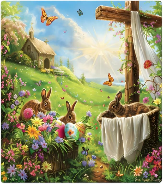 Easter Bunny Cross Meadow Sun Dishwasher Magnet Cover, Reusable Refrigerator Panel Stickers Microwave Front Door Covers Magnets for Kitchen Home Appliances Holiday Party Decorations 23 X 26 in