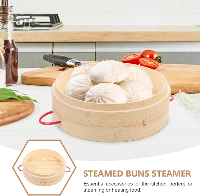 Steamer Basket with Cover 20cm Red-ear Double Handle Food Steamer for Vegetables Dumplings and Bao Buns Household and Commercial Cooking