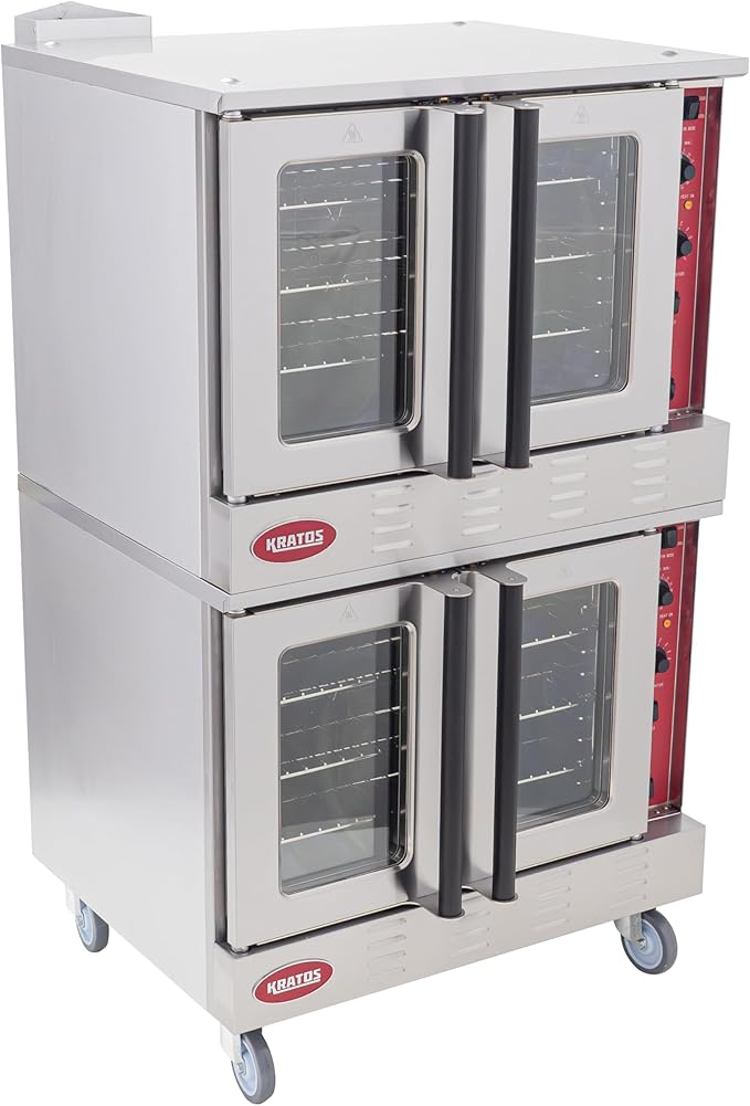 Kratos Commercial Electric Convection Oven, Full Size Double Stack Mobile Stainless Steel Electric Oven for Restaurants, 1 Phase, 240V (29Y-059)