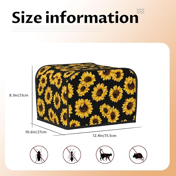 Sunflower Stylish Black 4 Slice Toaster Cover, Waterproof Toaster Dust Cover Bread Maker Protective For Small Kitchen Appliance Dining Room Table Home Decor Gifts
