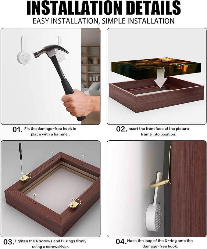 ART Canvas Floater Frame Fits 1”–1.25”Deep Gallery-Wrapped Canvas, Wood-Look Floater Frames for Finished Stretched Canvas Prints, Wall Oil Paintings Artwork for Home Bedroom (Dark Wanut, 12" x 28")