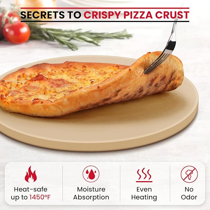 Unicook 12 Inch Round Pizza Stone, Heavy Duty Cordierite Bread Baking Stone for RV Oven, Grill and Toaster Oven, Ideal for Baking Crisp Crust Pizza, Bread, Cookies and More