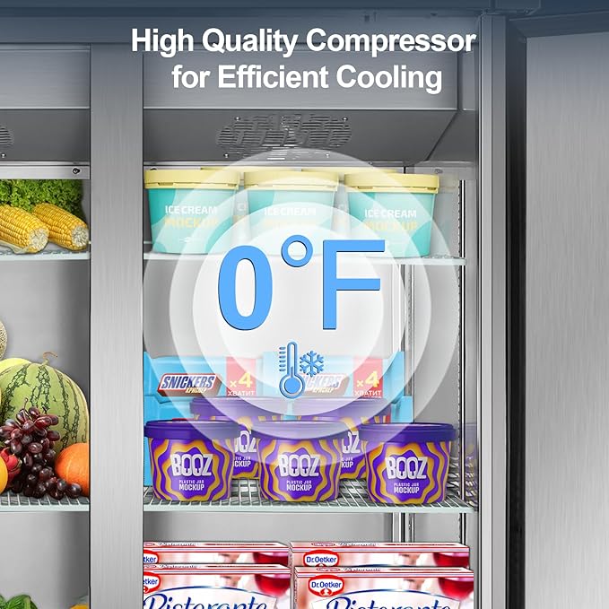 Tylza Commercial Refrigerator and Freezer Combo, 48" W Dual Temperature Zones, All Stainless Steel Design, 770L 6 Adjustable Shelves Refrigerator and Freezer Combo for Restuarant, Shop, Garage, etc