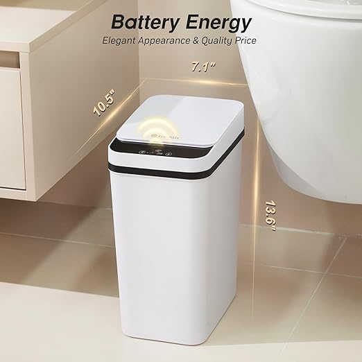 Bathroom Automatic Trash Can, 4 Gallon Touchless Motion Sensor Small Garbage Can with Lid Smart Electric Narrow Waterproof Garbage Bin for Bedroom Office Halloween Decoration, White