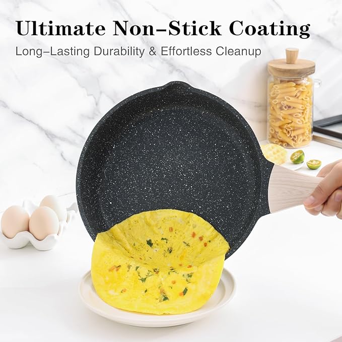 Kordisen Nonstick Frying Pan Set, 3 Piece Skillet Set, Healthy Induction Cooking Pan, Stay-Cool Handle, Compatible with All Stovetops, PFOA Free (8, 9.5, 11 Inch)