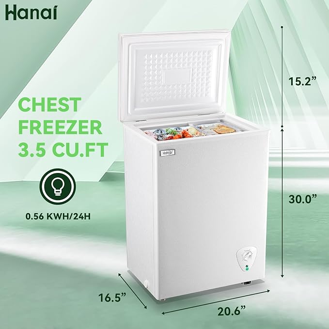 Chest Freezer Small Deep Freezers WANAI 3.5 Cubic Feet Mini Freezer White Free-Standing Top Door Freezer Removable Storage Basket Compact 7 Temperature Control for Office Dorm or Apartment