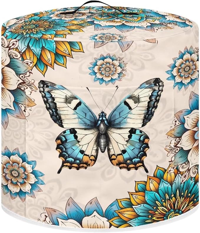 Bohemian Butterfly Print Rice Cooker Dust Cover with Pocket, Washable Pressure Cooker Cover Round Air Fryer Cover with Top Handle, Rice Cooker Cover Electric Cooker Cover