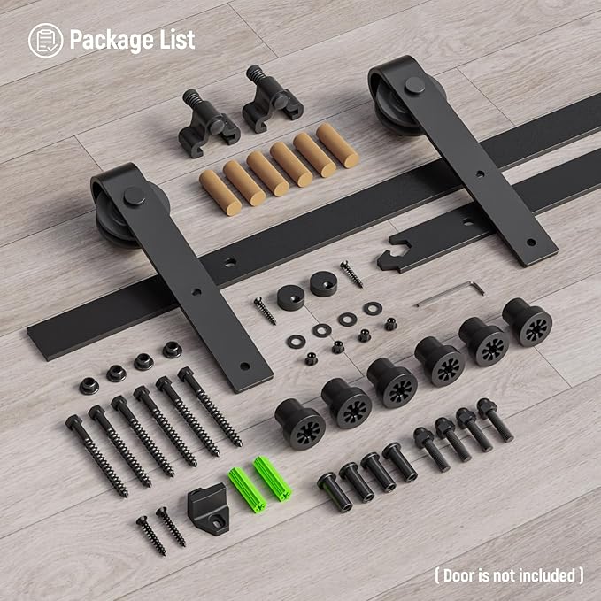 CCJH 9FT Single Sliding Barn Door Hardware Kit Black Basic Roller Carbon Steel Hanger Flat Track System for Closet Kitchen 1 Door 54 inch Wide